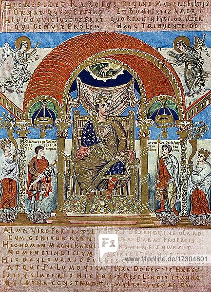 Emperor Charles the Bald  miniature from the Codex Aureus of St. Emmeram  in 870
