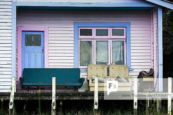 Nahaufnahme eines Hauses  Karamea  Buller District  Westküste  Südinsel  Neuseeland  Ozeanien