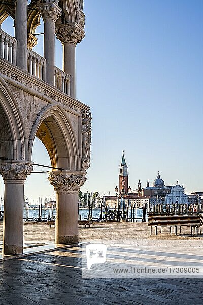 Doge's Palace and Isola di San Giorgio Maggiore with Church of San Giorgio Maggiore  Venice  Veneto  Italy  Europe