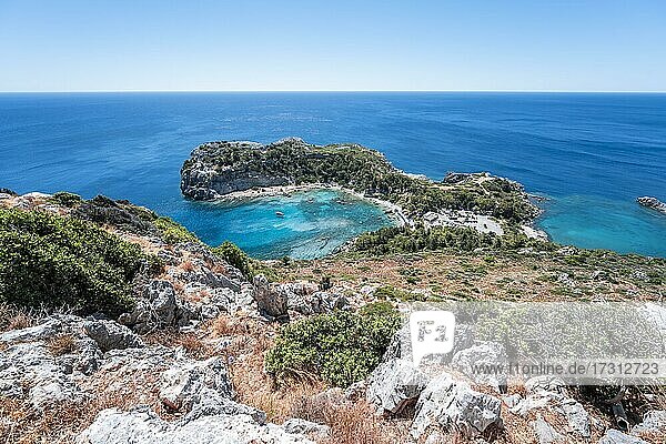 Ausblick auf Anthony Quinn Bucht  Faliraki  Rhodos  Dodekanes  Griechenland  Europa