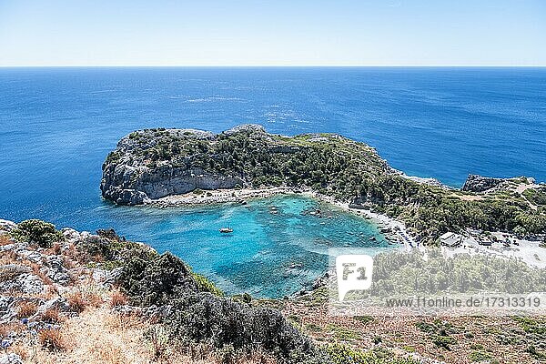 Ausblick auf Anthony Quinn Bucht  Faliraki  Rhodos  Dodekanes  Griechenland  Europa