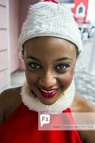Woman in a christmas costum  Nassau  New Providence  Bahamas  Caribbean  Central America