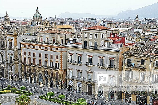 View over Palermo from the Cathedral of Palermo  Sicily  Italy  Europe