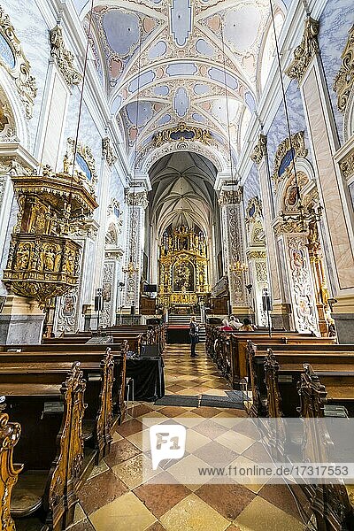 Nave  high altar  and pulpit in Goettweig abbey  Wachau  Austria  Europe