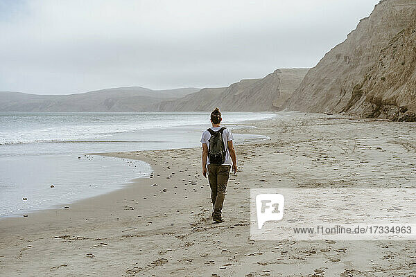 Man walking at beach in Point Reyes  California  USA