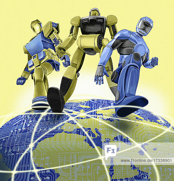 Roboter schreiten über den digitalen Globus