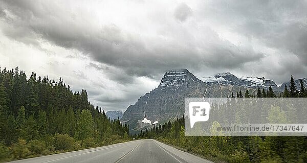 Icefield Parkway road  view of glaciers and mountains  Jasper National Park National Park  Canadian Rocky Mountains  Alberta  Canada  North America