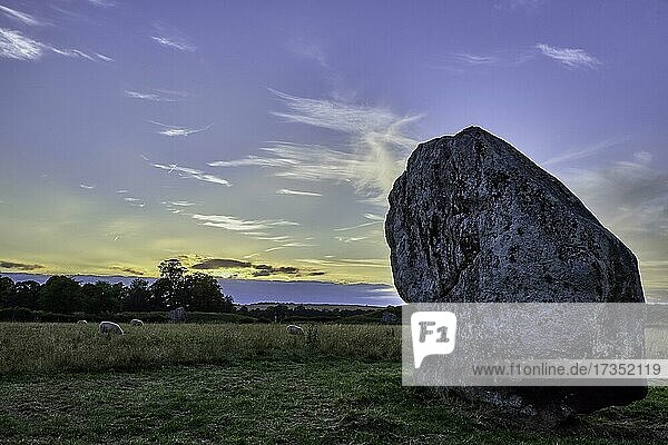 Avebury  Standing Stone  Neolithic  Prehistoric  Sunset  Wiltshire  England