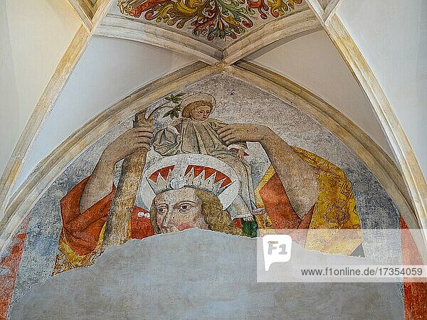 Emperor Frederick III with portrait-like features and Styrian ducal hat  depicted as Saint Christopher  fresco in Graz Cathedral  Graz  Styria  Austria  Europe