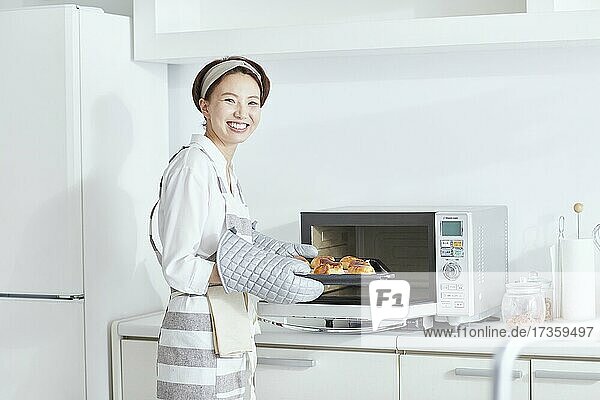 Japanese woman cooking at home