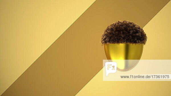 Dreidimensionales Rendering einer goldenen Kugel mit braunem Haar