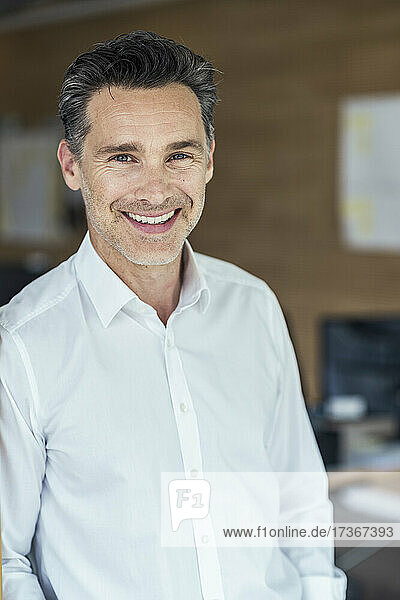 Smiling mature businessman standing in office