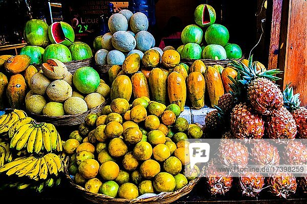 Fruit market stall  most important market in the highlands  Chichicastenango  Chichicastenango  Guatemala  Central America