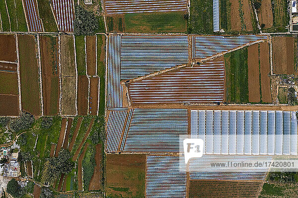 Aerial view of modern farms