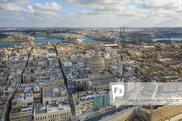 Malta  South Eastern Region  Valletta  Aerial view of Saint Johns Co-Cathedral and surrounding old town buildings