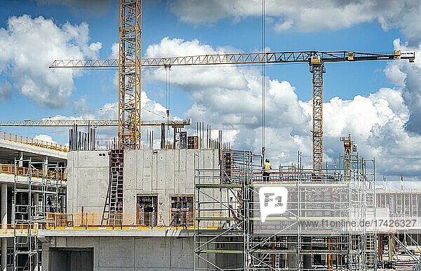 Cranes and construction work  building site at Munich Airport  Munich  Germany  Europe
