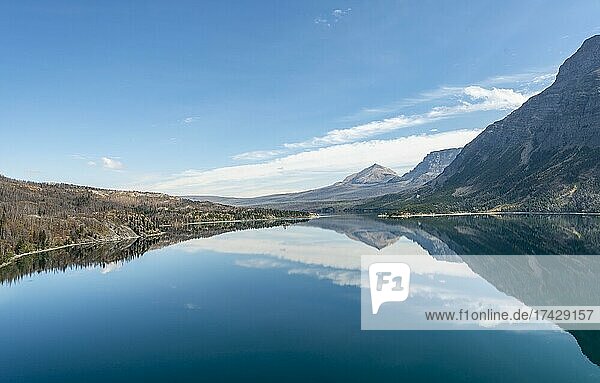 Mountains reflected in the lake  Saint Mary Lake  Glacier National Park  Rocky Mountains  Montana  USA  North America