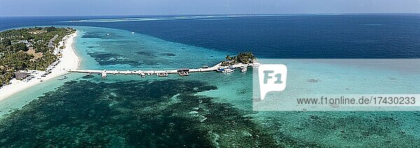 Aerial view  Kuredu with water bungalows and beaches  Laviyani Atoll  Maldives  Indian Ocean  Asia