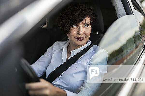 Mature businesswoman sitting in car