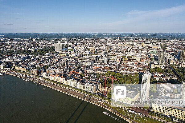 Germany  North Rhine-Westphalia  Dusseldorf  Aerial view of riverside city