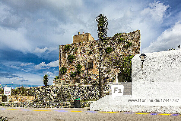 Spain  Balearic Islands  Menorca  Es Mercadal  Stone building in Sanctuary of Virgen del Toro