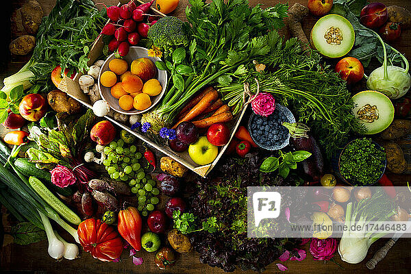 Sommerliches Obst- und Gemüsestilleben