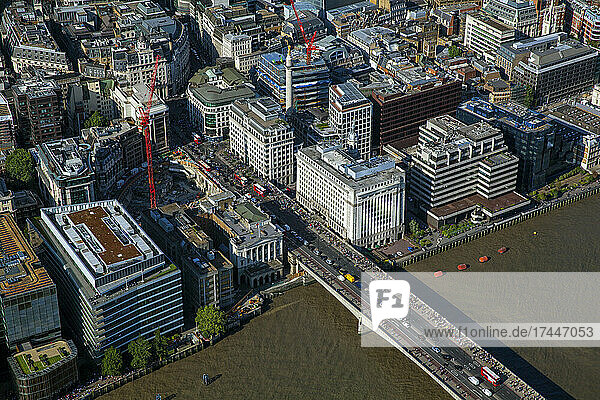 UK  London  Aerial view of Blackfriars Bridge crossing River Thames