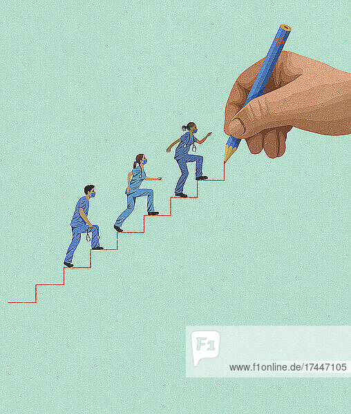 Hand zeichnet eine Treppe für junge Ärzte
