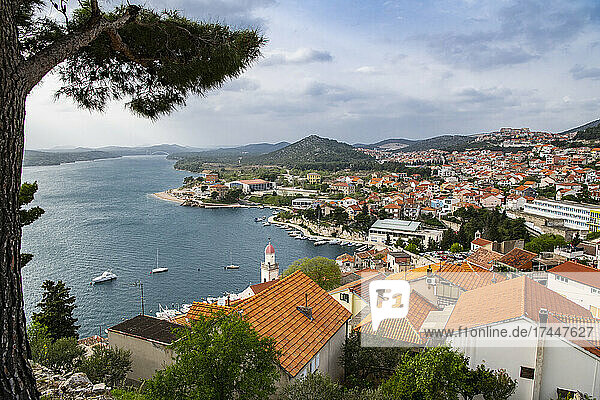 elevated and scenic view of the Croatian town of Sibenik