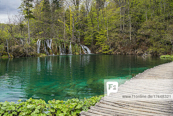 beautiful waterfall at the Plitvice lakes national park