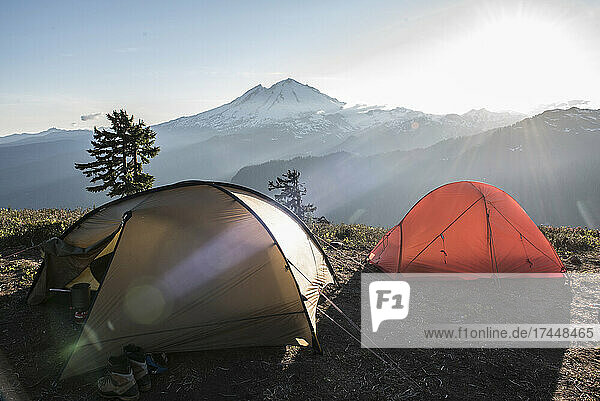 Tents on a ridge in North Cascades National Park.