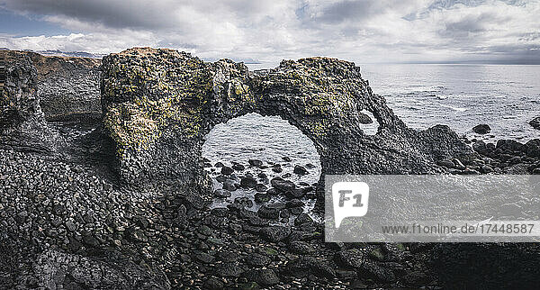 basalt columns arch from aerial view