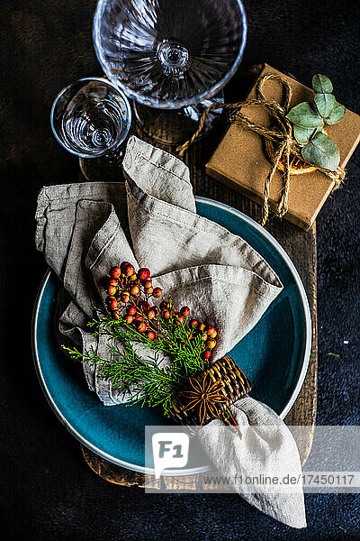 Christmas food concept with festive table setting