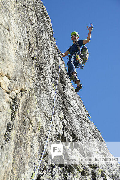 Man climbing in Panticosa  Tena Valley  Huesca province  Spain.