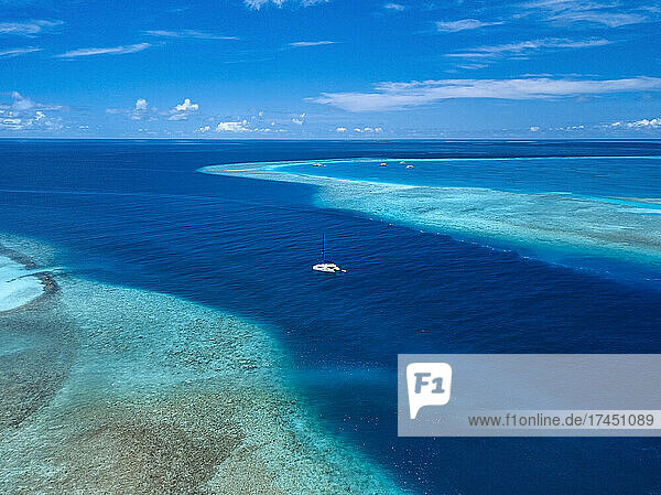 Aerial view of catamaran on sea  Maldives