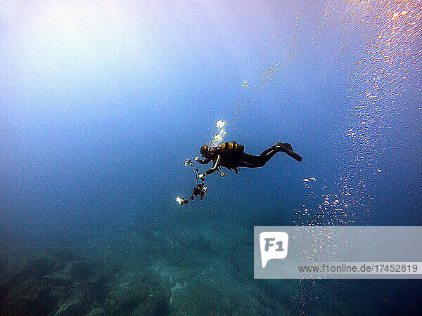 Underwater photographer prepare for shooting  Antalya Kas