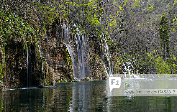 beautiful waterfall at the Plitvice lakes national park
