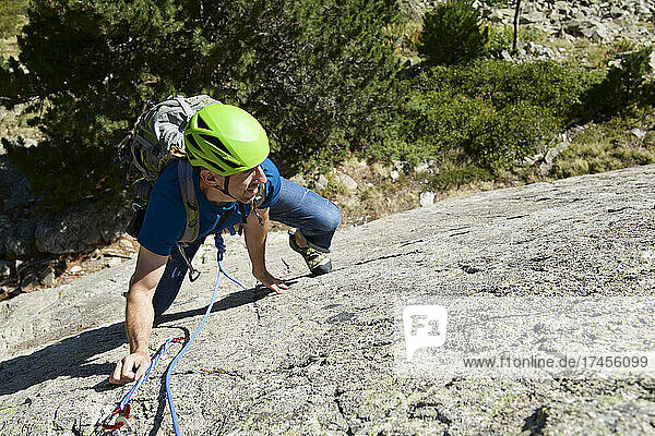 Man climbing in Panticosa  Tena Valley  Huesca province  Spain.