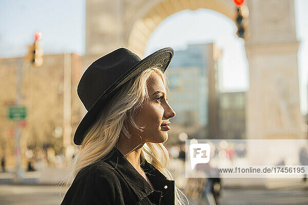 A profile portrait of a girl in NYC