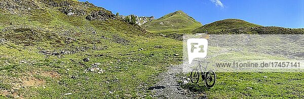 Ascent to the Parsennhütte and the Panorama Trail with e-mountain bike  Davos  Grisons  Switzerland  Europe