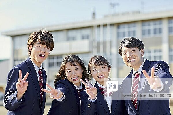 Japanese school students outside