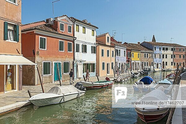 Canal with boats  Burano  Venice  Italy  Europe