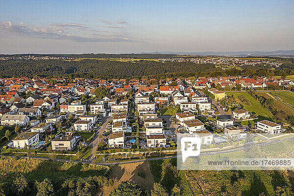 Germany  Baden-Wurttemberg  Baltmannsweiler  Aerial view of new development area in Schurwald
