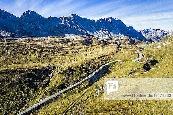 Mountain road under sky at Graubunden  Switzerland