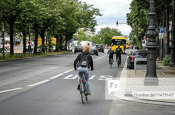 Cyclist on the bus lane Unter den Linden  Berlin  Germany  Europe