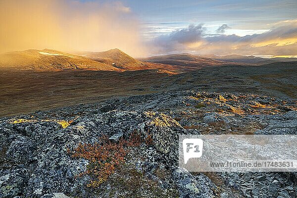Herbstliche Fjälllandschaft Sarek Nationalpark Laponia Lappland Schweden Europa