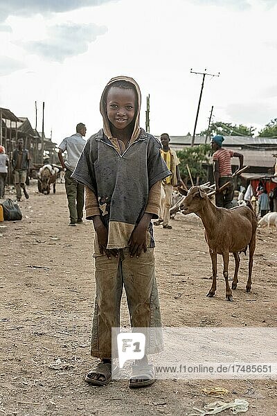 Child posing  goat  Yirgalem  Ethiopia  Africa