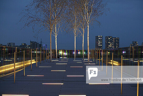 Moderner beleuchteter Stadtpark  London  UK