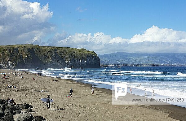Sandy beach beach Praia de Santa Barbara near Ribeira Grande  Sao Miguel Island  Azores  Portugal  Europe