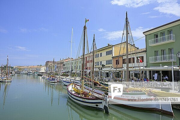 Old sailing ships in the port of  Cesenatico  province of Forlì-Cesena  Italy  planned by Leonardo da Vinci  Europe